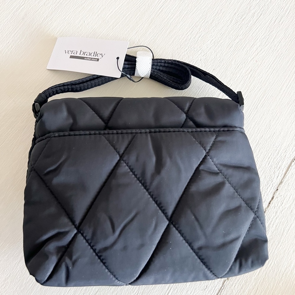 NWT Vera Bradley Small Flap Hipster Crossbody Bag Moonless Night Black Quilted - Picture 4 of 7